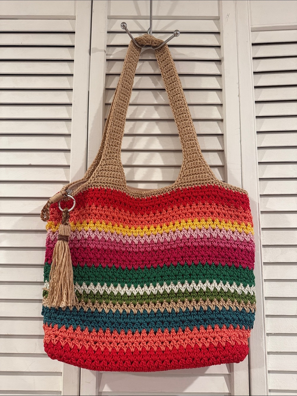 The Sak Handcrafted Multicolor Crochet Tote Bag with Tassel